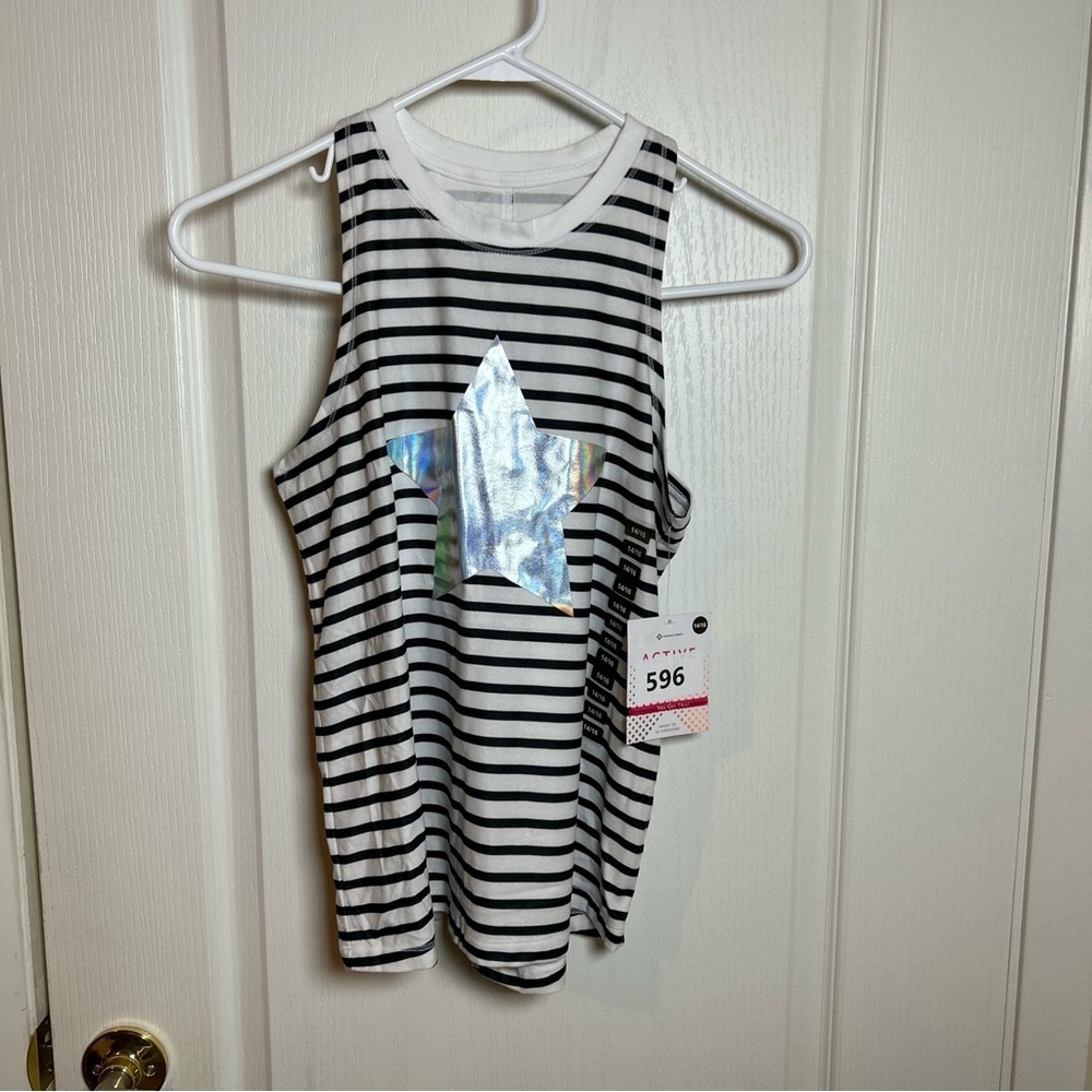 Member's Mark Girls Size 14/16 Black/White Sleeveless Star Blouse NEW